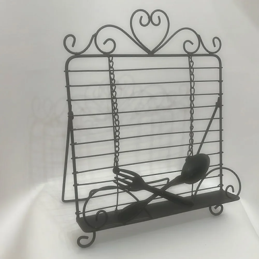Metal Fork Spoon Wall Kitchen Cook Book Holder Ball And Chain Page Dividers